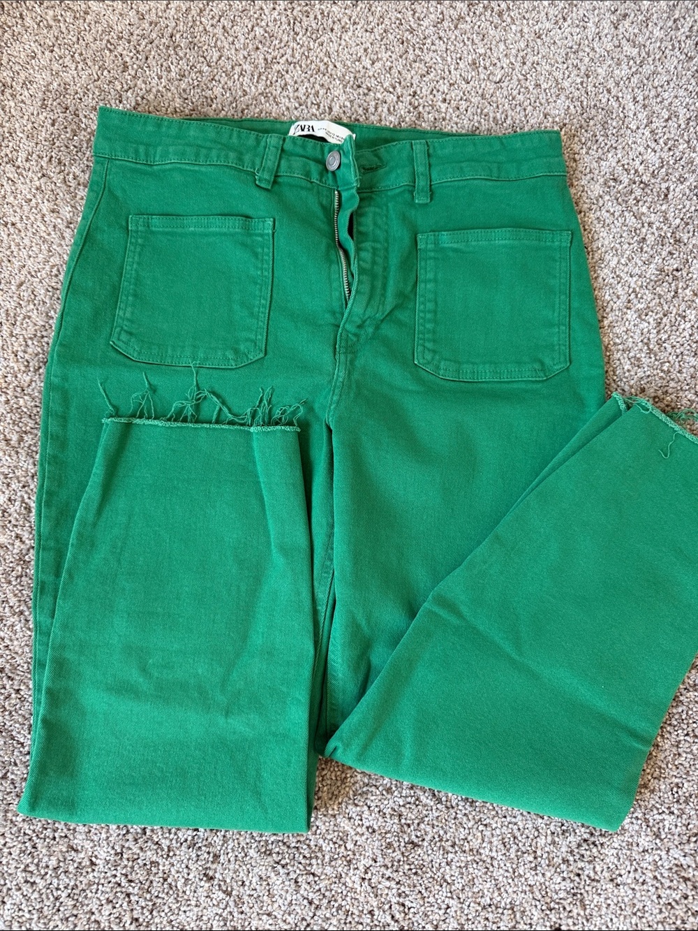 Zara Emerald Green Women's Straight-Leg Jeans